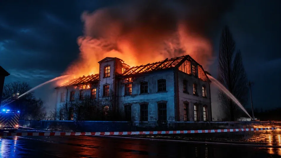 Gro&szlig;brand in leerstehendem Geb&auml;ude in Leipzig-Wahren