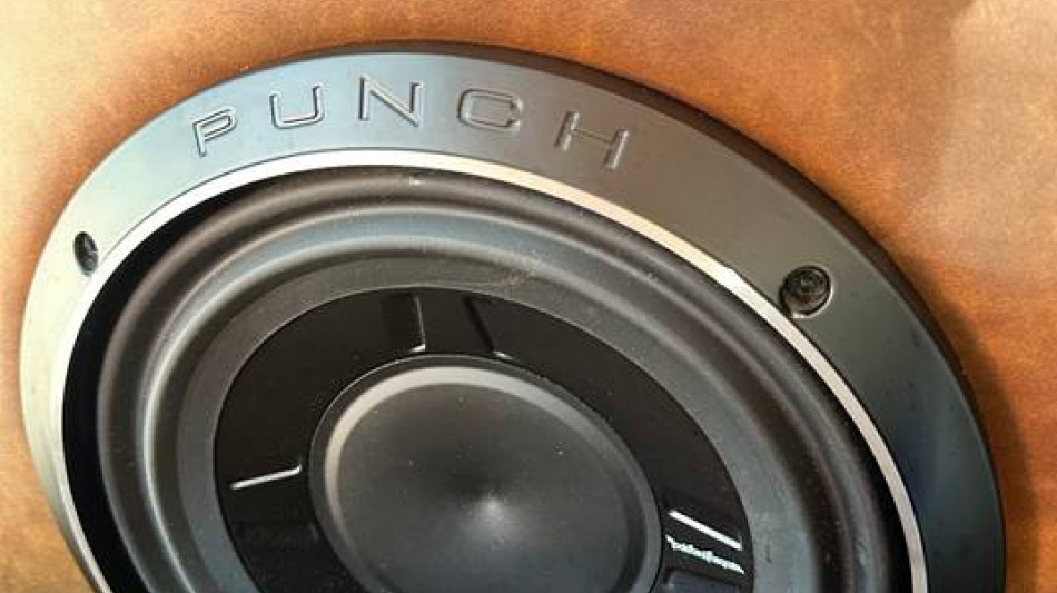 Rockford Fosgate Punch subwoofer mounted in a tan leather panel